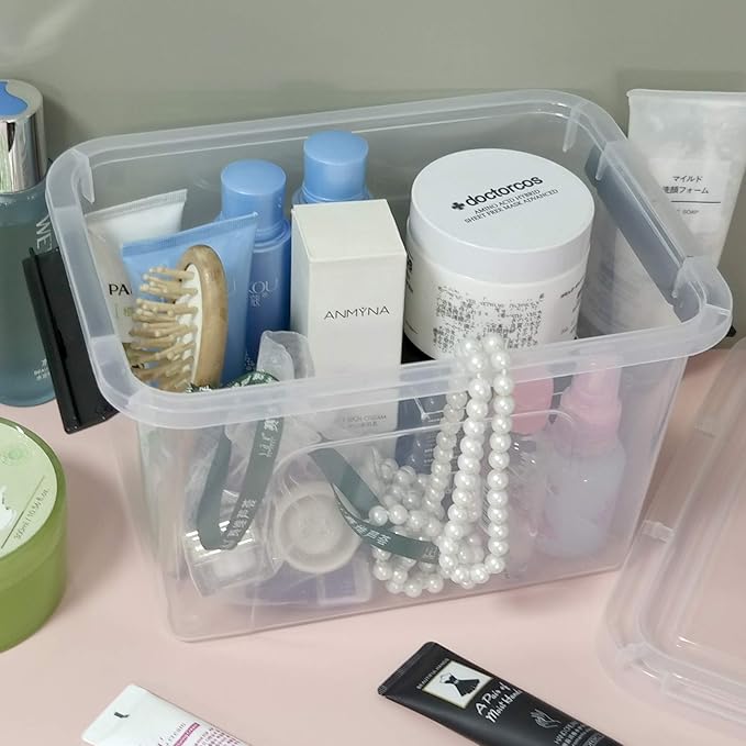 6 Quart Clear Plastic latching Storage Boxes with Lids and Handles, 6 Packs