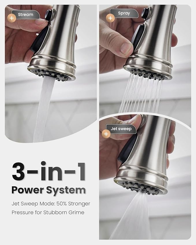 APPASO Patented Brushed Nickel Kitchen Faucet, Single Handle Kitchen Faucet with Pull Down Sprayer, Stainless Steel High Arch, cUPC-Certified Pull-Out Hose, Water Supplies & Valve