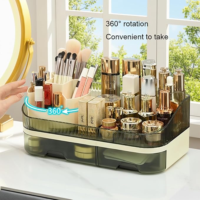 Tidyladyo Makeup Organizer with Dual Drawers - Large Capacity Countertop Cosmetic Storage for Skincare Vanity Bathroom
