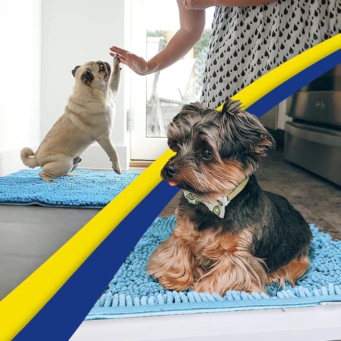 Muddy Mat® | Super Absorbent Door Mat Indoor, Microfiber Quick Dry Chenille Entryway Rug, Non-Slip Front Door Mat, Indoor Mats for Entryway, Machine Washable Pet Rug, Sky Blue 36" x 120"