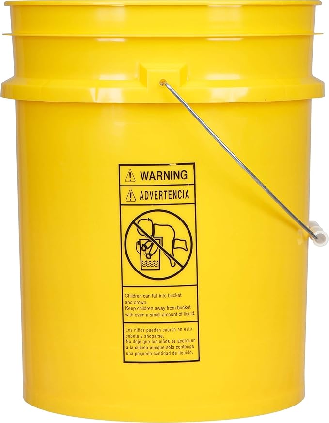 House Naturals 5 Gal Food Grade, BPA Free, Made in USA Yellow Bucket Pail with Screw on Airtight lid, (Pack of 3)