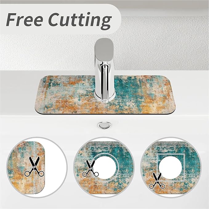 Kitchen Sink Splash Guard，Teal orange modern abstract Faucet Mat Sink Gadgets-Super Absorbent Fast Drying Mat Drip Catcher for Kitchen, Bathroom,Sink Mat, Dish Drying Mat, Bathroom(15" X 5.5" )