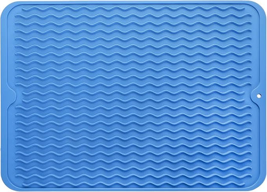 Silicone Dish Drying Mat for Multiple Usage,Easy clean,Eco-friendly,Heat-resistant Silicone Mat for Kitchen Counter or Sink,Refrigerator or drawer liner Lichen BlueL L 16 inches x 12 inches