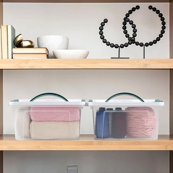 2 Pack 6 Quart Clear Container Bin with Lid, Plastic Latching Storage Tote