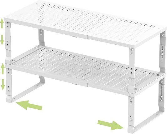 Jojocross Adjustable Expanable Stackable Spice Rack Shelf Pantry Storage Organizer for Kitchen Cabinet,Countertop,Bathroom and More.Space is no Longer Limited(2Packs/White/Medium)