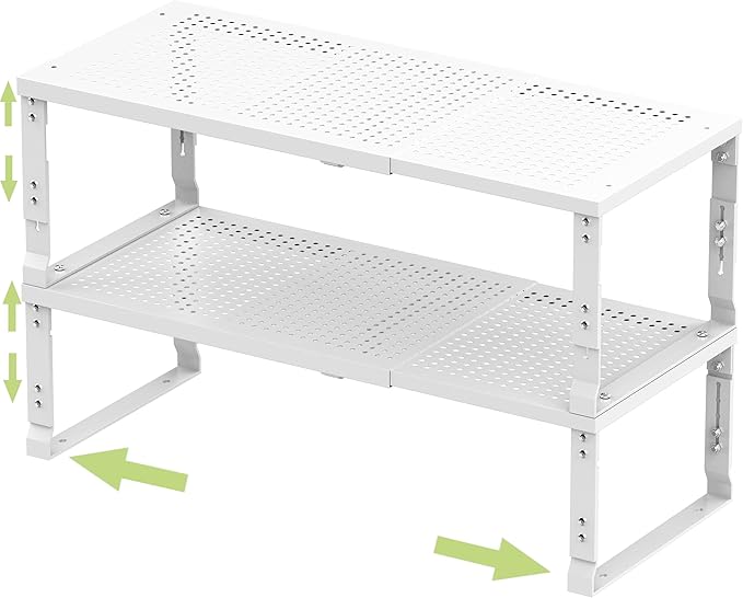 Jojocross Adjustable Expanable Stackable Spice Rack Shelf Pantry Storage Organizer for Kitchen Cabinet,Countertop,Bathroom and More.Space is no Longer Limited(2Packs/White/Large)
