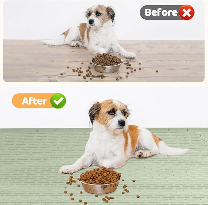 Dog Food Mat, Extra Large 57" x 40" Silicone Pet Feeding Mat with Raised Edge Pet Placemat for Small, Medium, and Large Pets Non-Slip, Easy to Clean (Green)