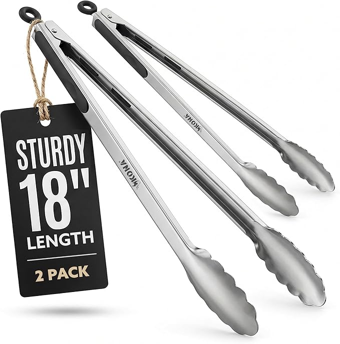 Kona Premium Stainless-Steel Locking Grill Tongs [Set of 2] 18 inch, Sturdy, Heavy Duty Tongs - Great for Cooking, Grilling, and Barbecue (BBQ)