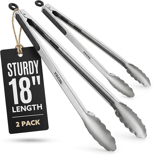 Kona Premium Stainless-Steel Locking Grill Tongs [Set of 2] 18 inch, Sturdy, Heavy Duty Tongs - Great for Cooking, Grilling, and Barbecue (BBQ)