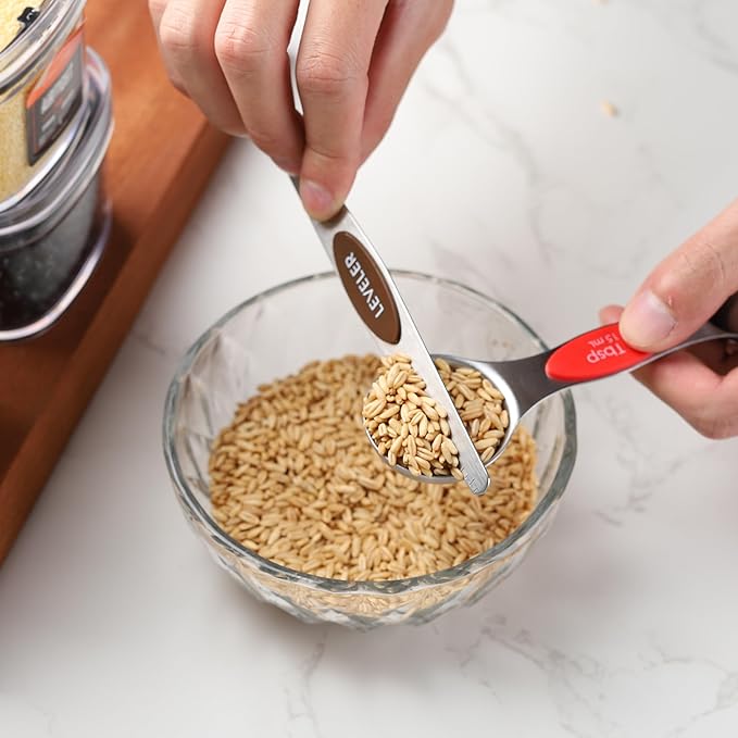 Magnetic Measuring Cups and Spoons Set of 16 Includes Stainless Steel Magnetic Measuring Cup Double Sided Magnetic Measuring Spoons with 1 Leveler for Dry and Liquid Ingredients