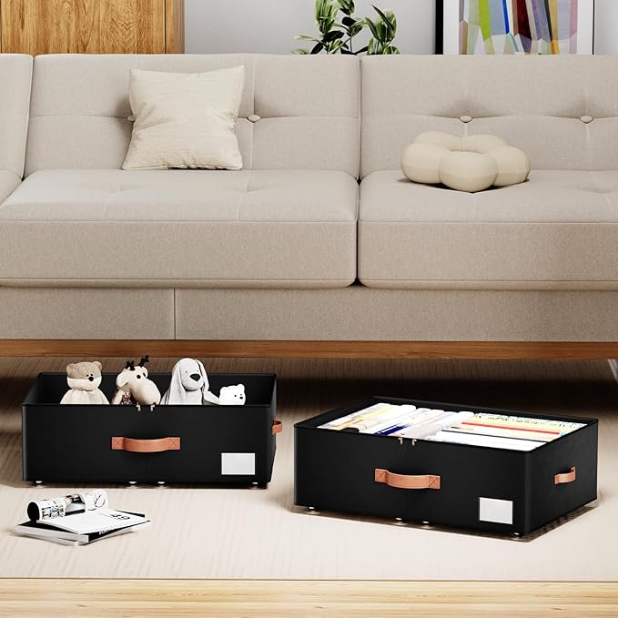 Underbed Storage With Wheels,Large Capacity 10 inches Height Storage Bins,Rolling Underbed Shoe Storage Containers,Underbed Storage Drawers for clothes & blankets (black, 10inch height)