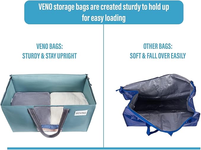 VENO 6 Pack Moving Bags, Christmas Storage Bins, Moving Boxes Alternative, Comforter and Blanket Storage Bags, College Dorm Packing Supplies, Foldable Heavy-Duty Tote (Shiny Light Blue, 6 Pack)