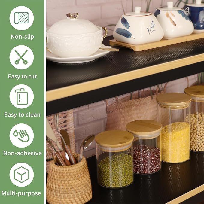 Shelf Liners 20 inch x 20 ft Shelf Liners for Kitchen cabinets nonstick Shelf Lining Drawer Mats EVA Protector for Cupboard (Black,20 inch x 20 ft)