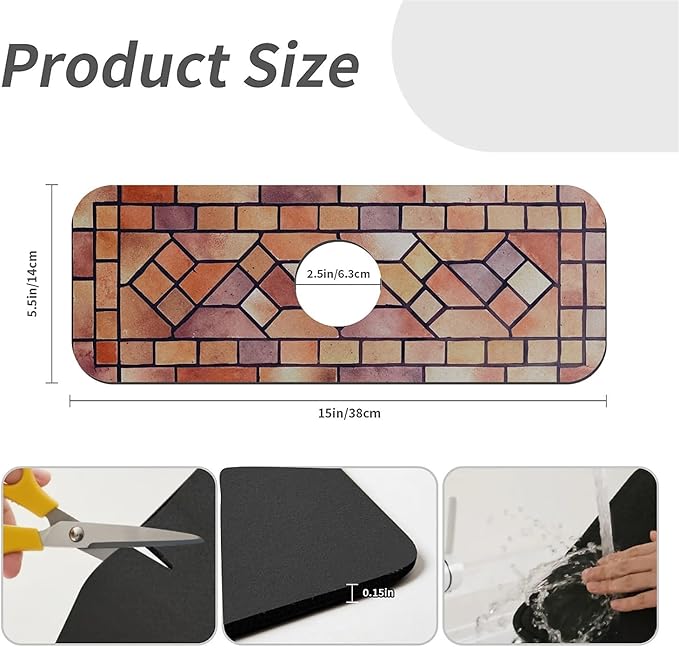 Kitchen Sink Splash Guard，Clay tiles Faucet Mat Sink Gadgets-Super Absorbent Fast Drying Mat Drip Catcher for Kitchen, Bathroom,Sink Mat, Dish Drying Mat, Bathroom(15" X 5.5" )