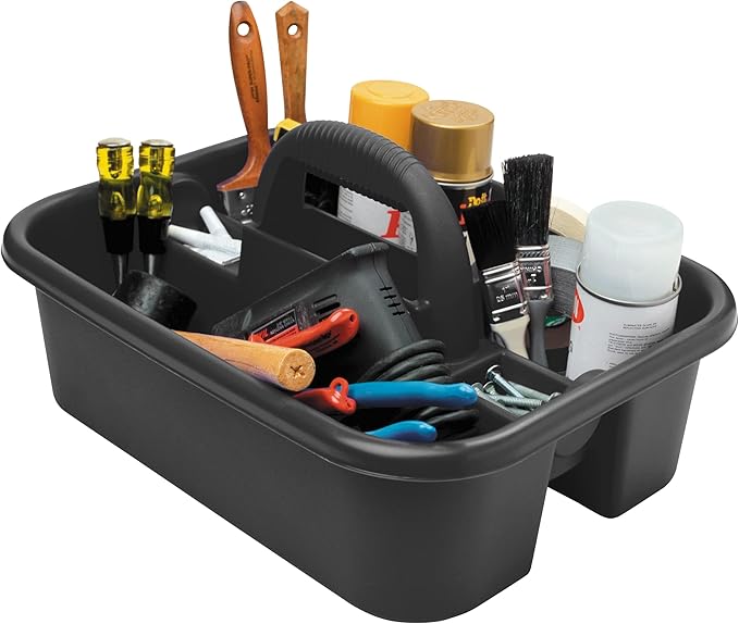 Akro-Mils 09185 Plastic Tote Tool & Supply Cleaning Caddy with Handle, 18-3/8-Inch x 13-7/8-Inch x 9-Inch, Black