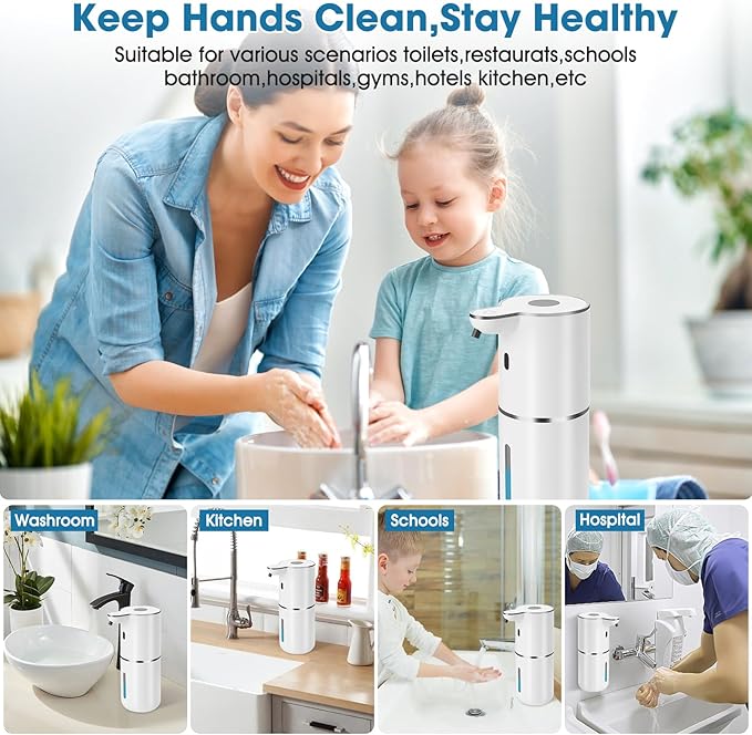 2 Pack Automatic Soap Dispenser,Upgraded 2025 Automatic Liquid Soap Dispenser Touchless,12.8oz USB Rechargeabled Wall Mounted Smart Soap Dispensers for Bathroom Kitchen(White,P18)