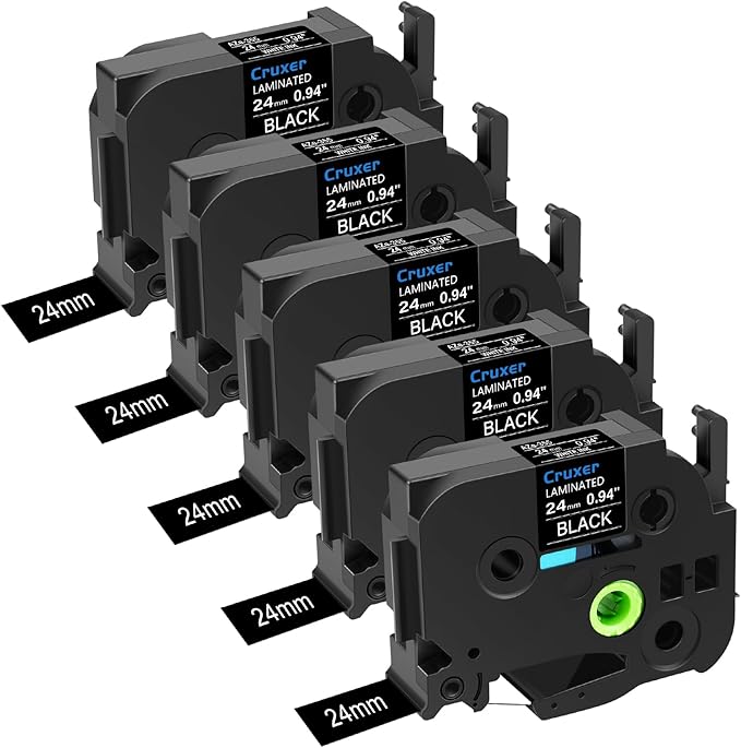 Cruxer 5 Pack Replacement for P-Touch TZe-355 TZ355 TZe355 24mm 0.94" White Text on Black Tape Compatible with ptouch PT-D600 D600VP P700 P750W P900W P950NW PTP710BT PT-9600 PT-H500LI Label Maker