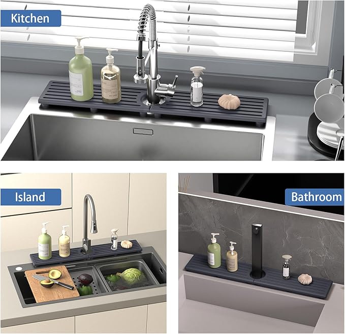 Fast Drying Kitchen Sink Splash Guard, Durable Stone Kitchen Faucet Mat, Water Absorbing Stone Tray for Sink, Diatomite Faucet Mat for Kitchen Sink, Stone Drying Mat for Kitchen and Bathroom Counter