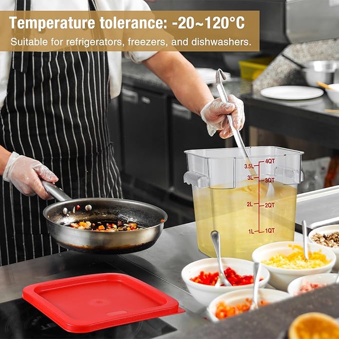 Suclain 2 Pcs Square Food Storage Container Polycarbonate Clear Food Container with Lid Commercial Rice Storage with Graduations for Commercial Kitchen(2 Qt,4 Qt,Red)