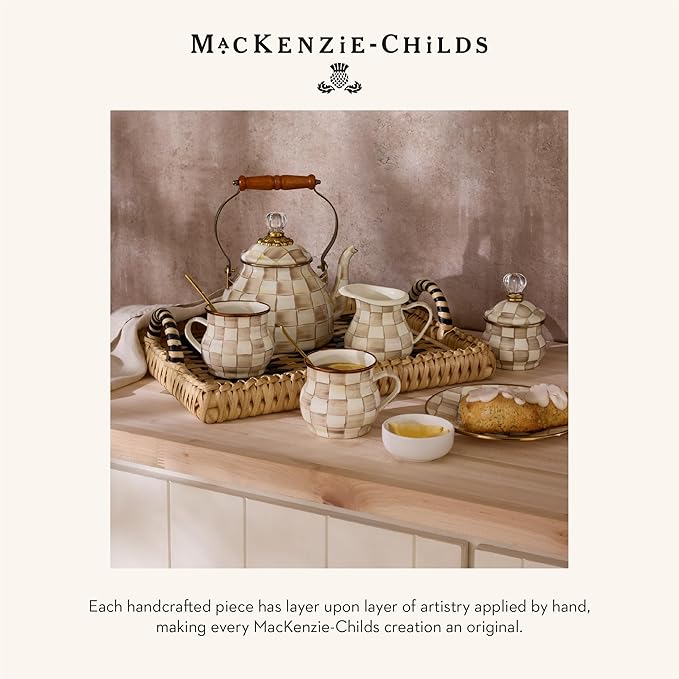 MACKENZIE-CHILDS Enamel Colander, Decorative Kitchen Strainer, Large, Brown-and-White Mocha Check