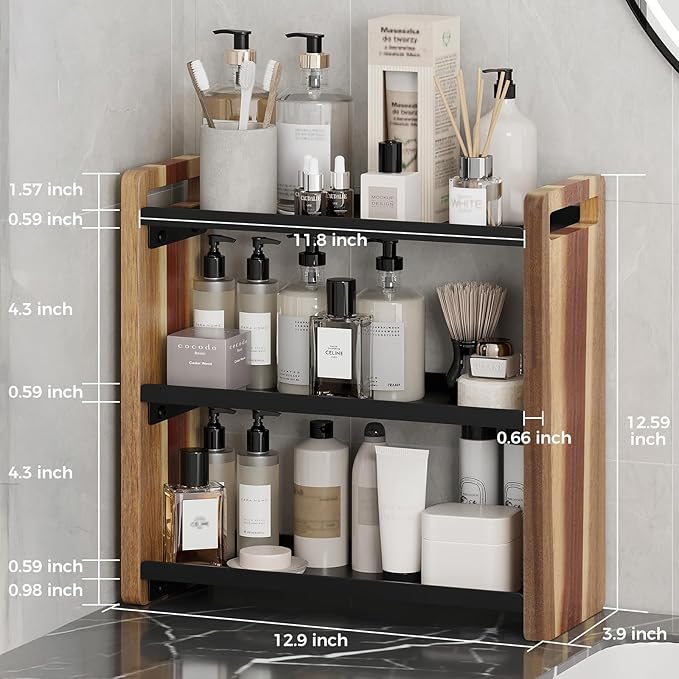 UJQSUN Bathroom Counter Organizer,Bathroom Counter Shelf,Bathroom Organizers,Under Sink Organizer,Cologne Organizer For Men,Cologne Cabinet,Spice Rack Organizer for Cabinet,Gifts(Brown 3 Tier)