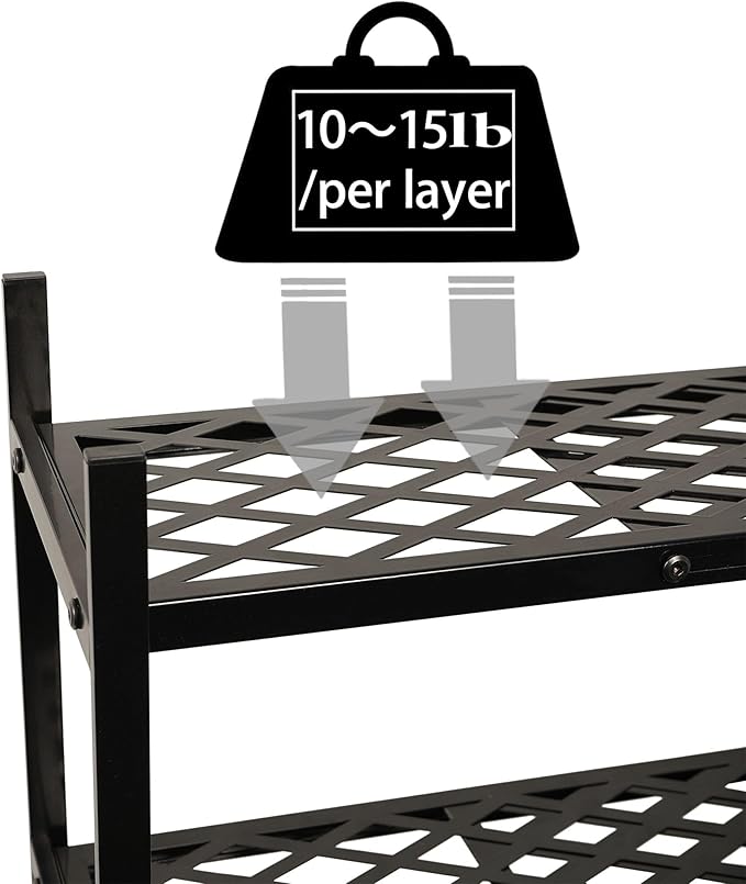 Shoe Rack, 4-Tier Long Shoe Rack, Stackable Shoe Storage Organizer Expandable Shoe Shelf Stand, Holds up to 25-30 Pairs of Shoes for Entryway, Garage, Front Door Entrance, Metal,45.6in Black