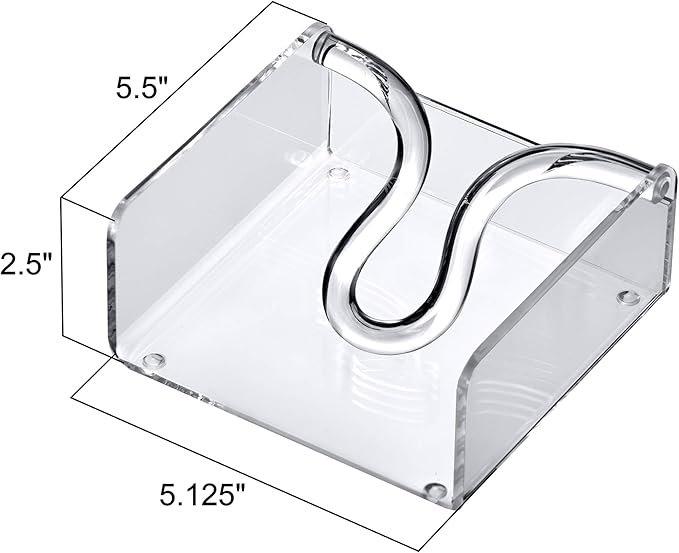 Amazing Abby Acrylic Cocktail Napkin Holder (5.0"x5.0"), Clear Plastic Napkin Dispenser with Weighted Arm and Non-Slip Pads, Great for Kitchen Counter, Dining Table, Bathroom Vanity, and More