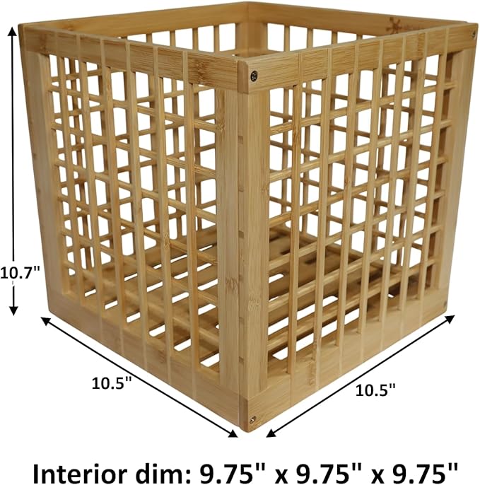 Bamboo Storage Bin - Multipurpose, Stackable Cube Storage Bins Perfect Fit for Cube Shelf - Stylish Lattice Design (10.5 x 10.5 x 10.5)