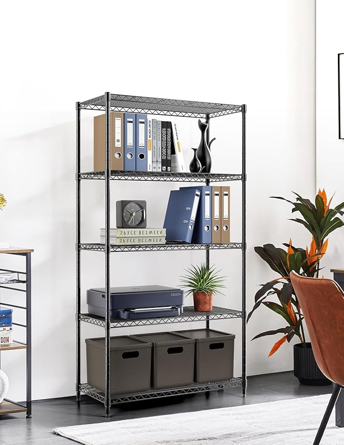 YSSOA 5-Tier Heavy Duty Storage Shelving Unit, 1250 Lbs Loading Capacity, 29.92" W x 13.98" D x 61.02" H, Black