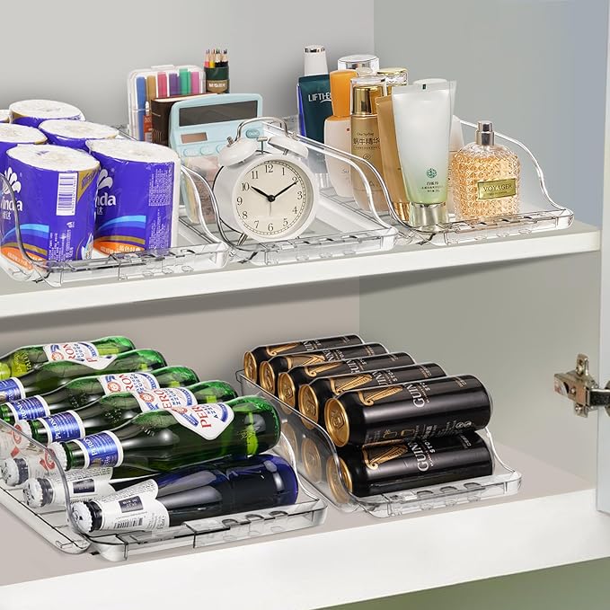 Refrigerator Organizers and Storage Width Adjustable Can Organizer for Refrigerator Expandable Soda Can Dispenser for Beer Seltzer Soda Pop Can Soda Organizer for Fridge Kitchen Pantry Clear