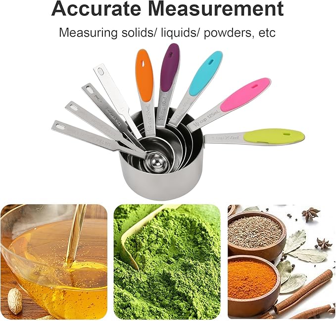 9-Piece Measuring Set, Stainless Steel Cups and Spoons with Handles,Large and small combinations with multiple sizes