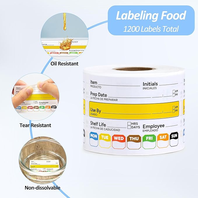 Restaurant Quality Shelf Life Food Rotation Labels Vinyl, 2” x 3” Self-Adhesive Removable Freezer Food Label, Perfect for Reusable Containers, Easy to Remove, Food Safety Date Sticker (4 Pc)