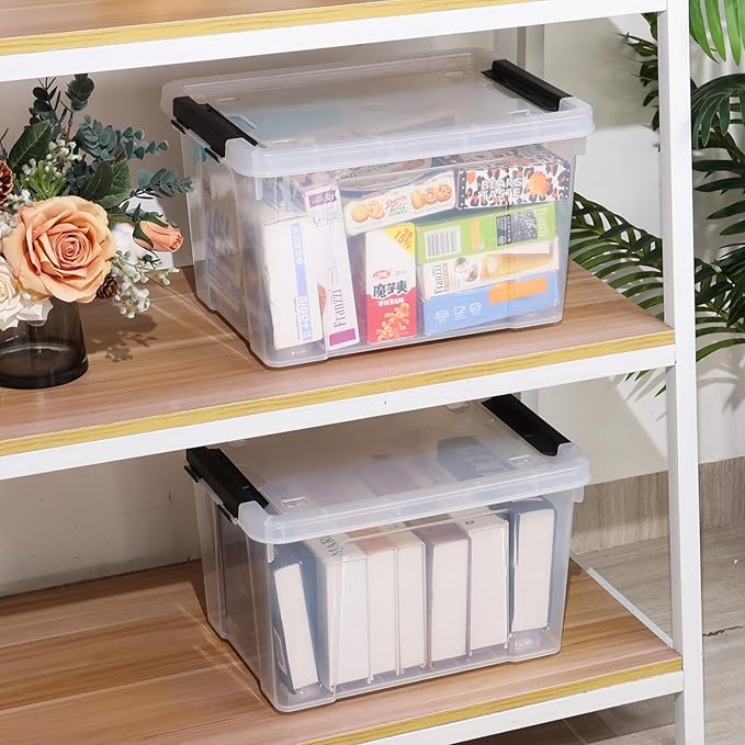 Hespama 4-Pack 22 Quart Clear Latching Storage Bin, Plastic Lidded Storage Box with Wheels