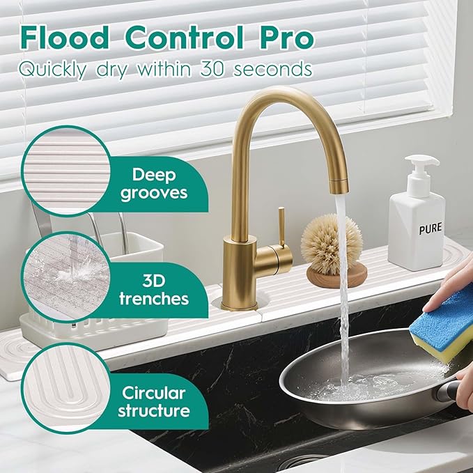 24 Inch Stone Faucet Mat for Kitchen Sink,Quick Dry Stone Mat Kitchen-Sink Water Splash Guard,Diatomite Protector with Super Absorbent&Leak Proof Circular for Kitchen Bathroom Counter(White）