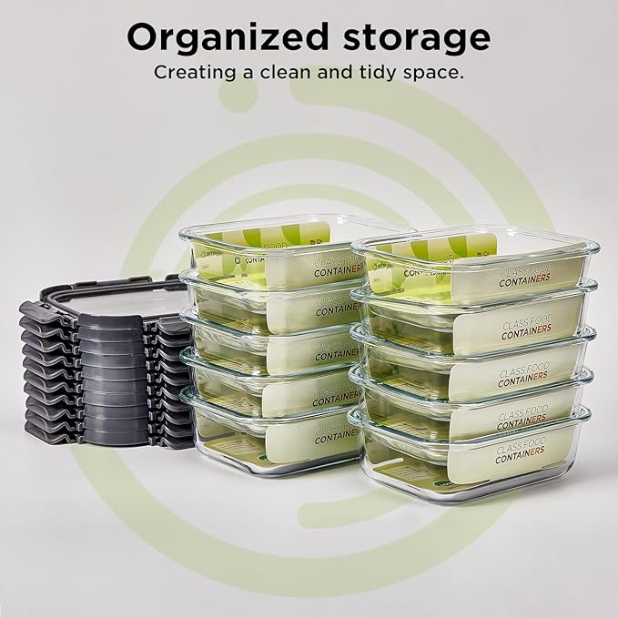 Spreccio Glass Food Storage Containers with Glass Lids, 4 Pack Meal Prep Container with Airtight Lids, Microwave Safe Food Container Set, BPA Free, LeakProof, Ideal for Lunch