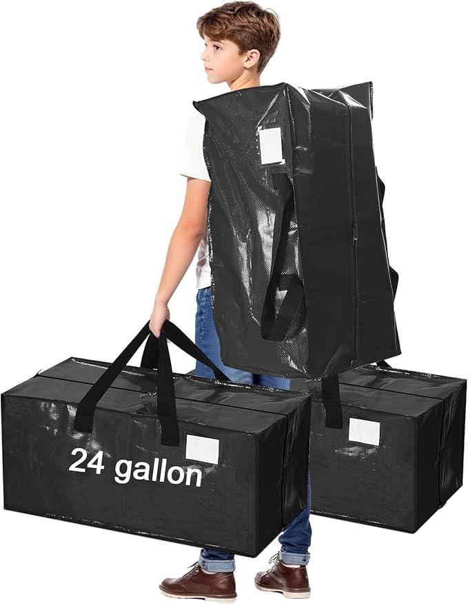 4 Pcs 24 Gallon Extra Large Moving Bags Heavy Duty Storage Bag with Strong Zipper Handle Foldable XXL Jumbo Storage Tote Packing Moving Box for College Dorm Travel Cloth Duffle (Black)