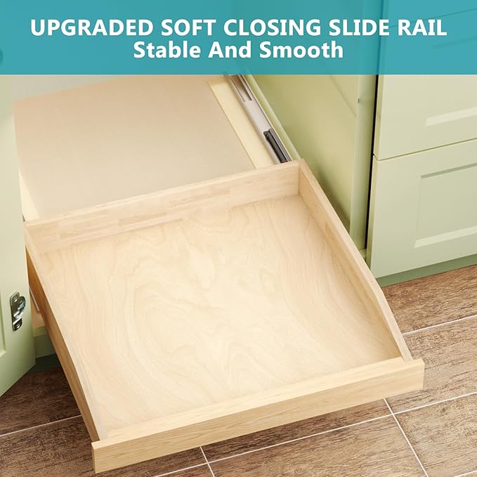 ROOMTEC Pull Out Cabinet Organizer with Soft Close, 22-1/2" W x 21" D, Pull Out Cabinet Drawer for Kitchen cabinets, Pull Out Cabinet Shelf, Finished, Bottom Assembly, 2PCS