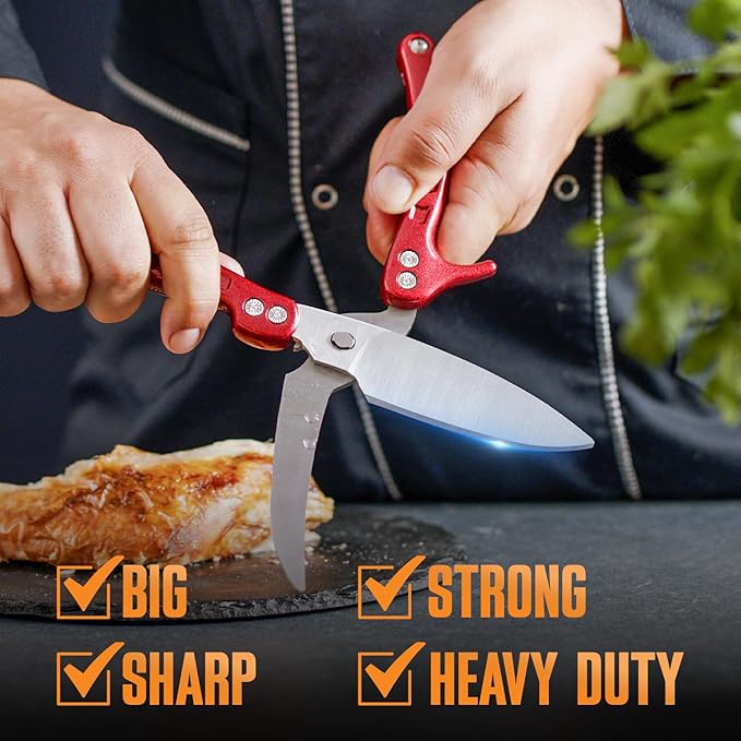Heavy Duty Poultry Shears - A Must Have chicken processing equipment, Kitchen Scissors for Meat, Chicken, Turkey, and Vegetables - Non-Slip Handle, Safety Lock, Dishwasher Safe