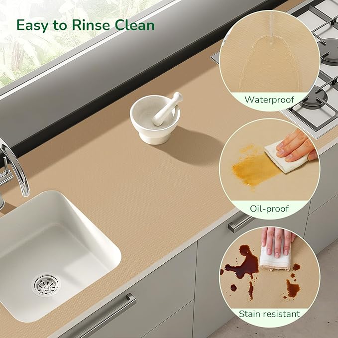 Drawer and Shelf Liner for Kitchen, Non-Slip Non-Adhesive Cabinet Liners for Cupboard, Dresser, Shelves, Tool Box, Pantry, Thickened Easy Install, Strong Grip, 17.5In x 20FT, Beige
