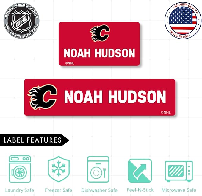 NHL Hockey Labels - Custom Peel and Stick, Waterproof Label - Great for Organization, Sports, School, Day Camp Labels - 155 Pack (Calgary Flames)