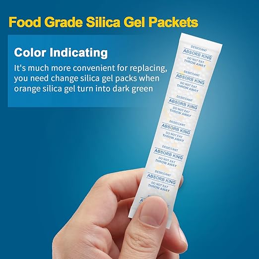 Silica Gel Packets – 10 Gram 150 Packs Moisture Absorbers for Food Storage, Premium Silica Packets with Color Indicating, Desiccant Packs for Spices, Dried Fruit, Jewelry, Shoes, Electronics, Tool Box