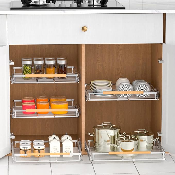KIKIBRO Pull Out Drawer Cabinet Organizer, Expandable Slide Out Storage Shelves - Heavy Duty, Durable and Smooth Slide-Out, 23" x 40" Wide x 22.5" Deep, 1 Pack