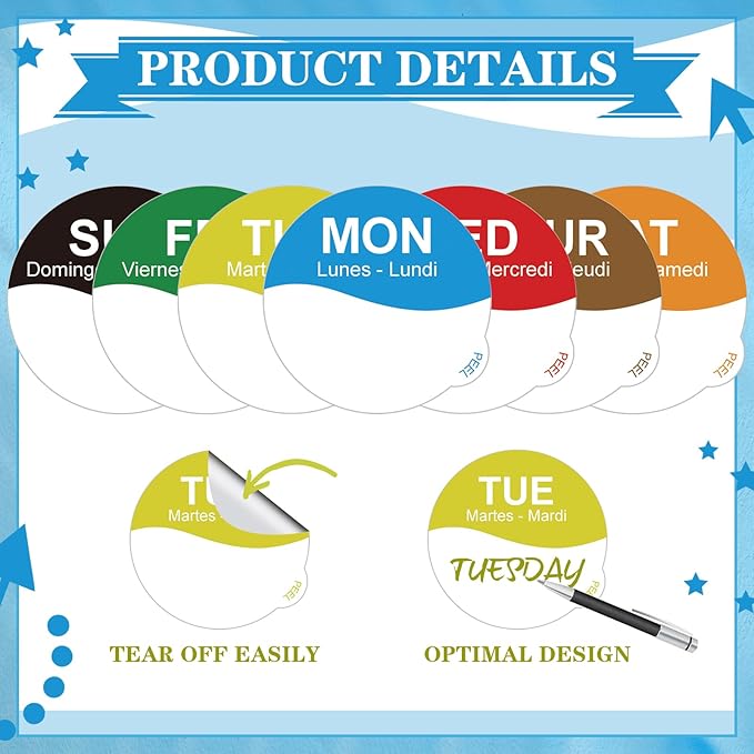7000 Pcs Day of The Week Labels Food Labels Monday Through Sunday Management Inventory Stickers Removable Weekly Self Adhesive Date Dot Stickers for Restaurant Kitchen Containers (Wave)