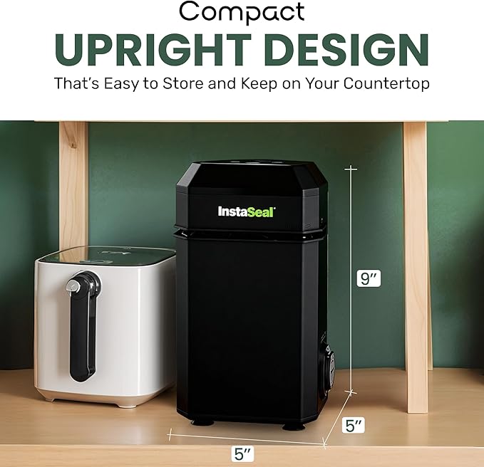 Vacuum Sealer for Food with 12 Bags, Preserves Foods 5x Longer, Space Saving Compact Upright Design Allows Machine to Heat Seal Marinades, Soups, Meats for Sous Vide Cooking