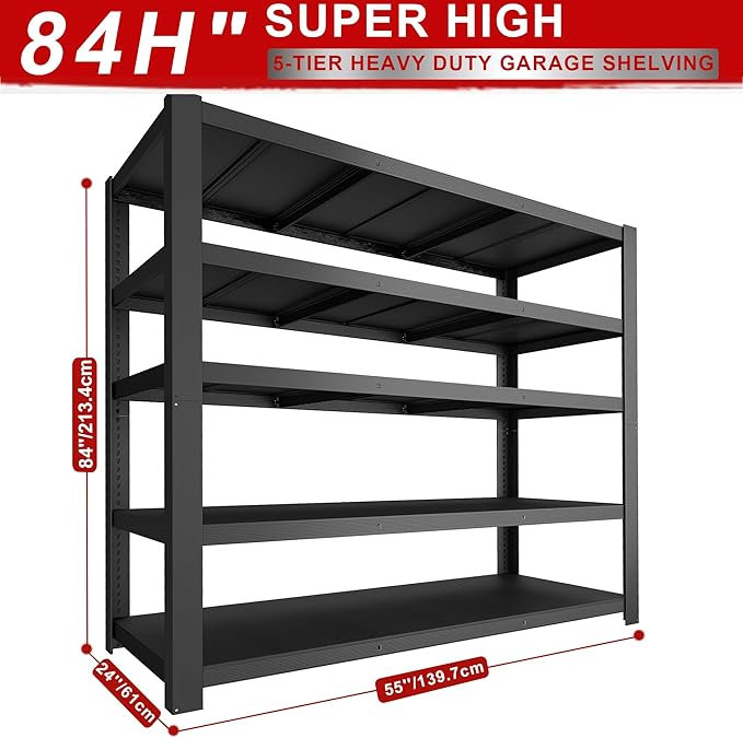 84" H Garage Shelving,Storage Shelves 3050LBS Heavy Duty Storage Shelves,Adjustable Metal Shelving,for Garage,Warehouse,Basement,Pantry 84" H x 55" W x 24" D
