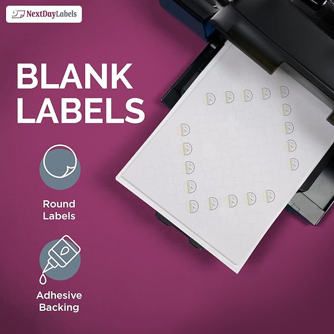 NextDayLabels 0.75 Inch Round Circle Stickers White for Bleeds Laser Inkjet - 108 Per Sheet Self-Adhesive Color Coding Inventory Labels Made in USA - 108,000 Labels