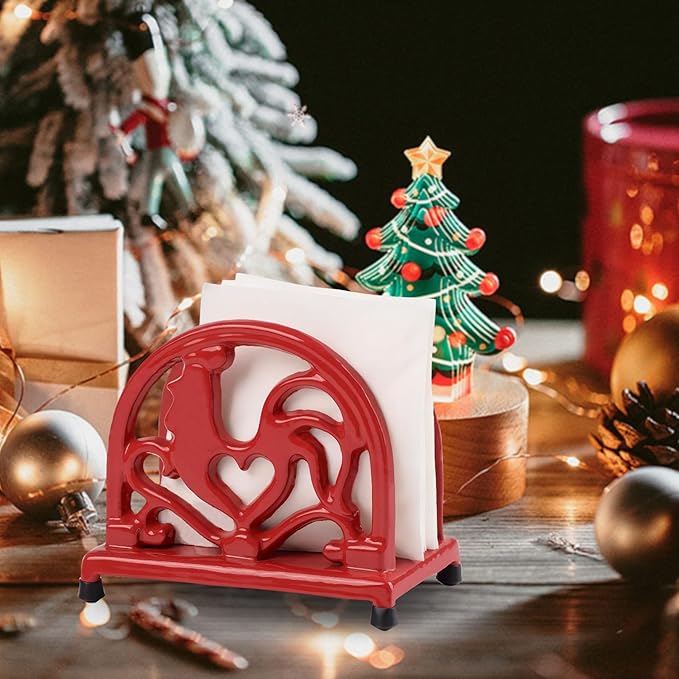 MINLUFUL Vintage Metal Napkin Holder, Heavy Cast Iron Napkin Holder Organizer for Kitchen Restaurant Home Décor, Red