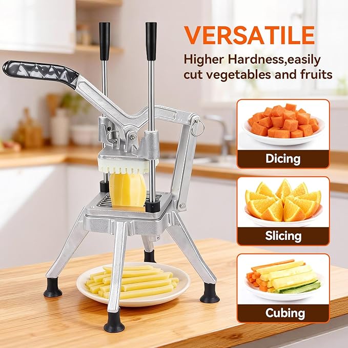 Malphi Commercial Vegetable Chopper, Heavy Duty Manual Potato Cutter with 4 Interchangeable Blades, Stainless Steel French Fry Cutter for Potatoes, Carrots, Onions, Vegetables & Fruits