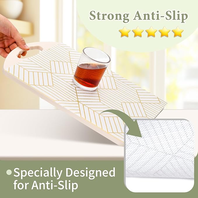 Shelf Liners for Kitchen Cabinets 35.4 in X 39.5 Ft, Non Adhesive Cabinet Liner Strong Non-Slip Thickened Gold Geometric Drawer Liner, Easy to Clean for Shelf, Cabinet with Knife and Tape Measure