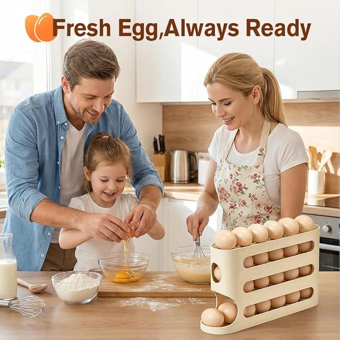 Clear Egg Holder for Fridge, 2026 New Rolling Egg Dispenser for Refrigerator, Auto Rolling Egg Dispenser for 30 Eggs, Space-Saving Egg Roller, Organizer, Container, Kitchen Countertop (Green*2)